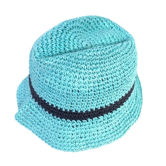Kate Spade NY Hats Off Pack It Up Blue Paper Crochet Summer Bow Fedora Hat NWT main image 7